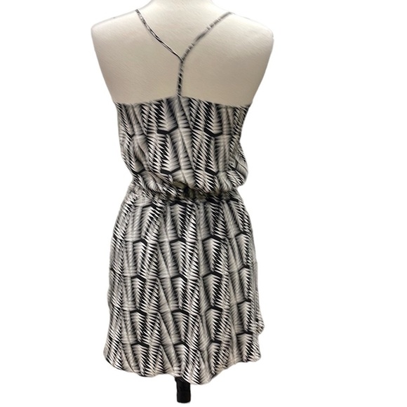 Rory Beca Black White Geo Silk Print Strappy Fit and Flare Mini Dress SZ S - Picture 2 of 6